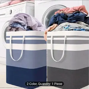 Large Capacity Collapsible Laundry Basket with Durable Extended Handles, Stylish Striped Storage Bag for Organizing And Storing Clothes And Toys, Suitable for Dorms And Home Bathrooms, Laundry Room Accessories, Essential for Outdoor Camping And Travel