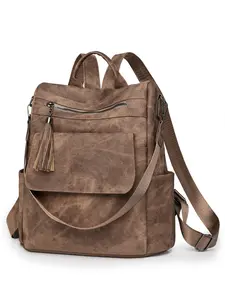 Simple Color Block Retro Women's Zipper Backpack, 2026 New Casual Large Capacity Student Bag, American Style Shoulder Backpack, Backpack For Travel