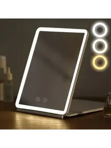 Portable Foldable LED Makeup Mirror with 1000Mah USB Charging Battery, 3X Magnifying Modes, Square Shape, White Color, Suitable for Home & Travel