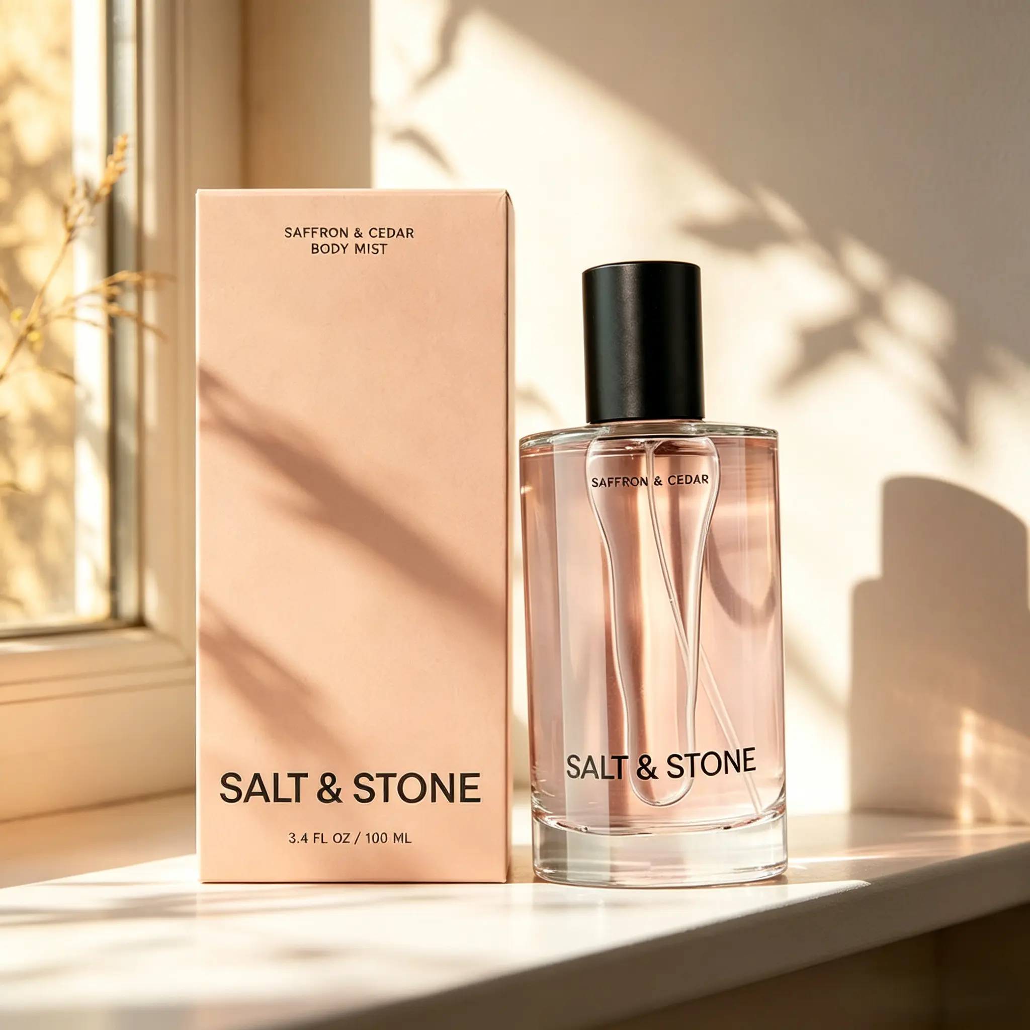 Salt & Stone Saffron & Cedar Body Mist – Clean, Hydrating Spray for Women & Men, Infused with Glycerin & Red Algae, 3.4 oz
