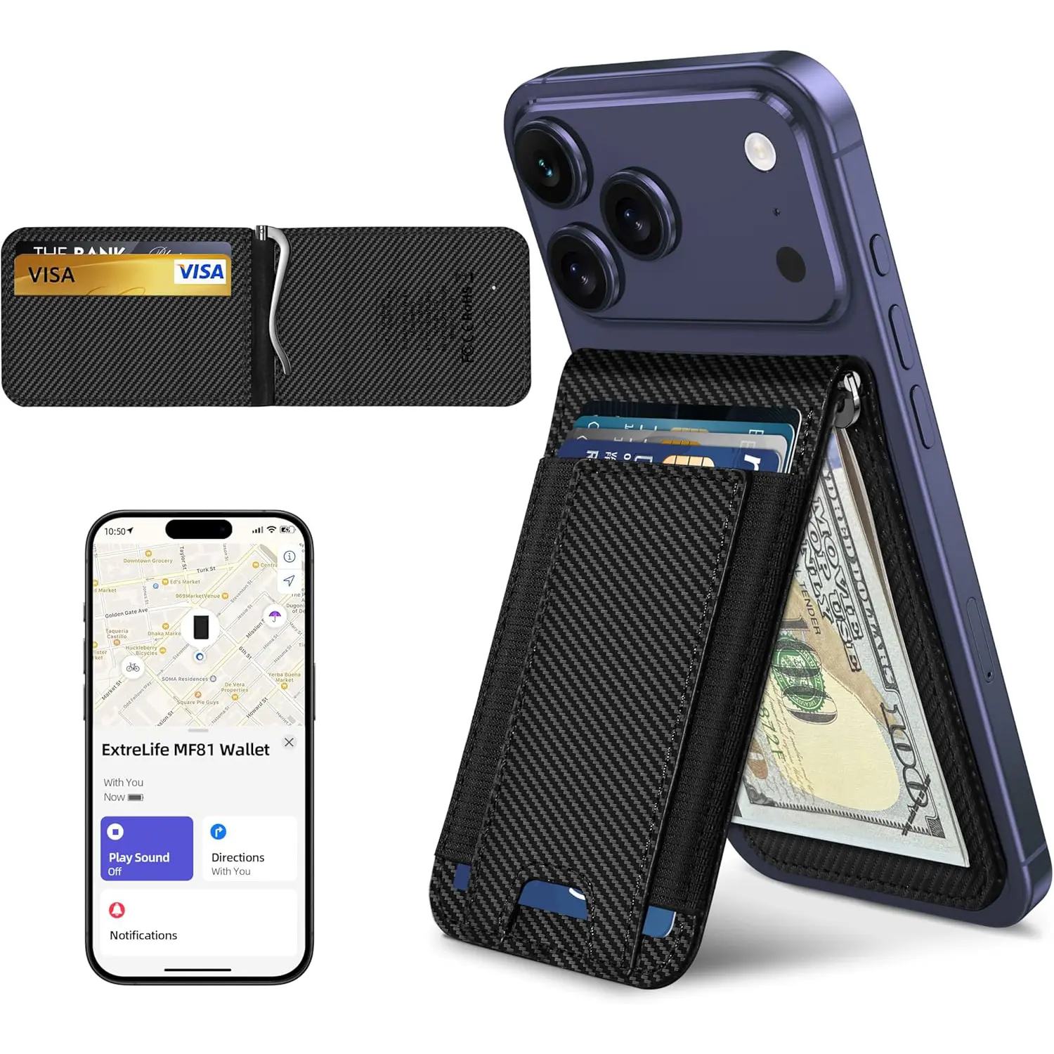 Magsafe Magnetic Wallet with Money Clip, 8-Card Holder, Adjustable Stand, Batteries Built-In, Apple Find My Compatible, Wireless Charging Compatible, Strong Magnet for iPhone 17/16/15/14/13/12 Series