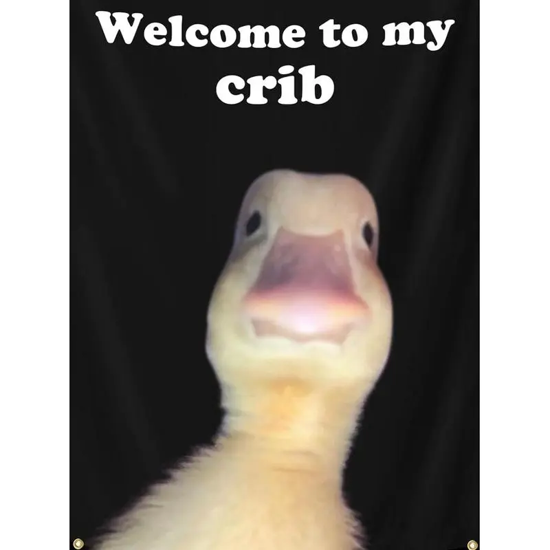 Funny "Welcome To My Crib" Duck Tapestry, 2x3FT Black/White Home Decor, Wall/Door Hanging for Man Cave Bedroom