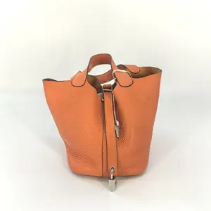 Pre-owned HERMÈS Leather Mini Bags Taurillon Clemence Picotin Lock 18 PM Orange Azalee JL0019