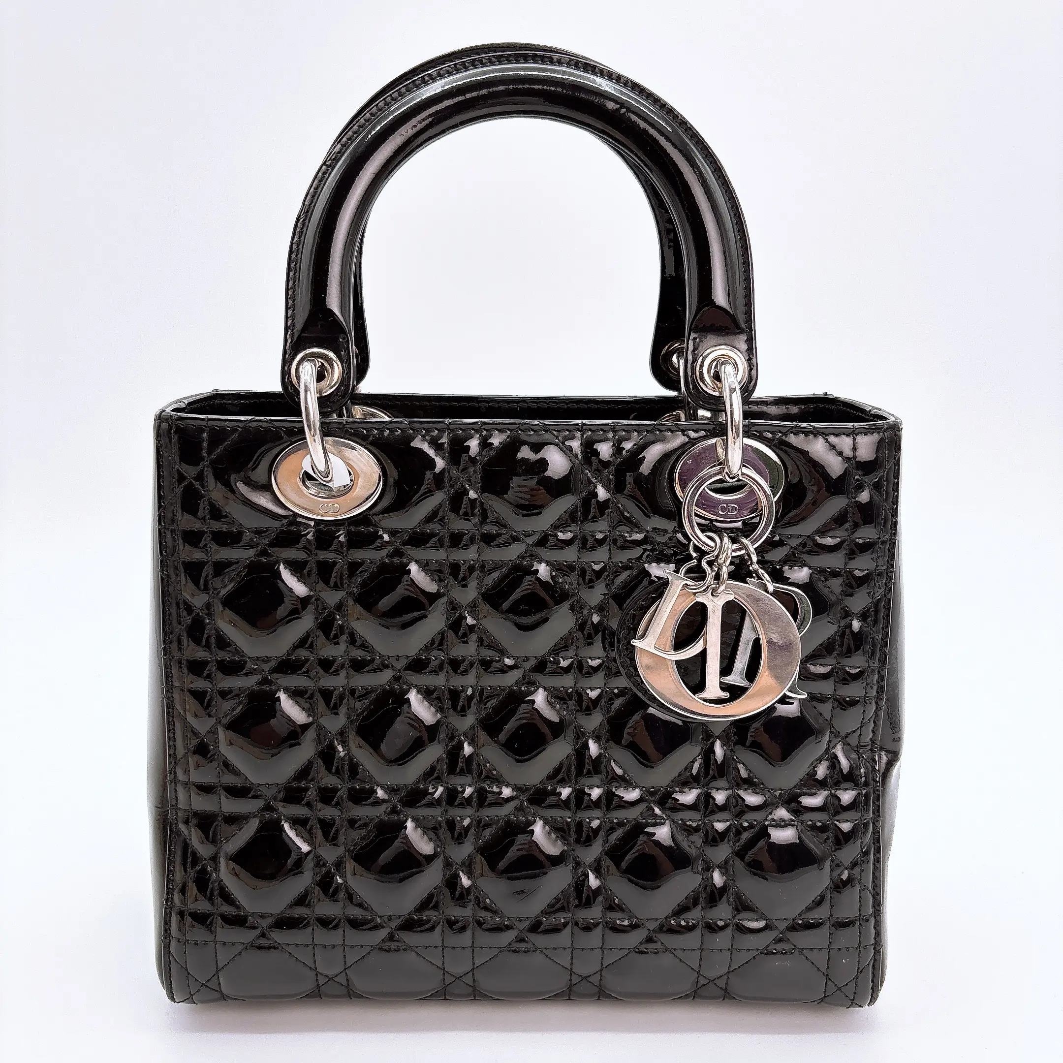 Pre-owned Dior leather Crossbody Bags Christian Patent Cannage Medium Lady Black