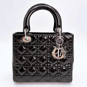 Pre-owned Dior leather Crossbody Bags Christian Patent Cannage Medium Lady Black
