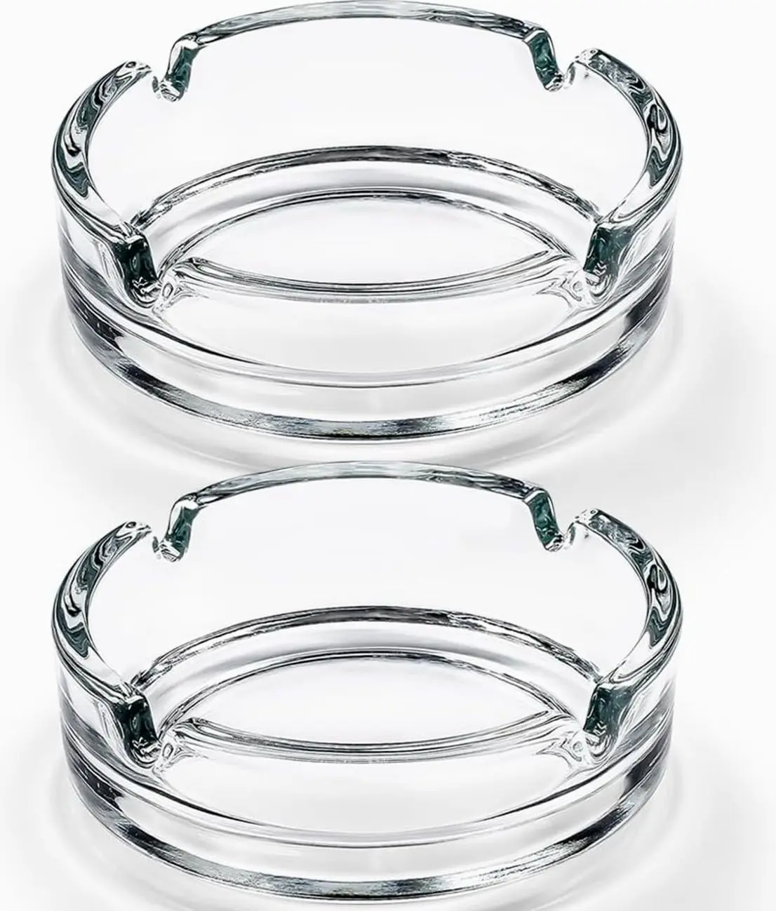 2 Pack Glass Ashtrays, Ash Tray for Cigarettes, Cigar Ashtray, Heavy Glass | 4 Notches, Easy to Clean, Clear Round Design, Modern