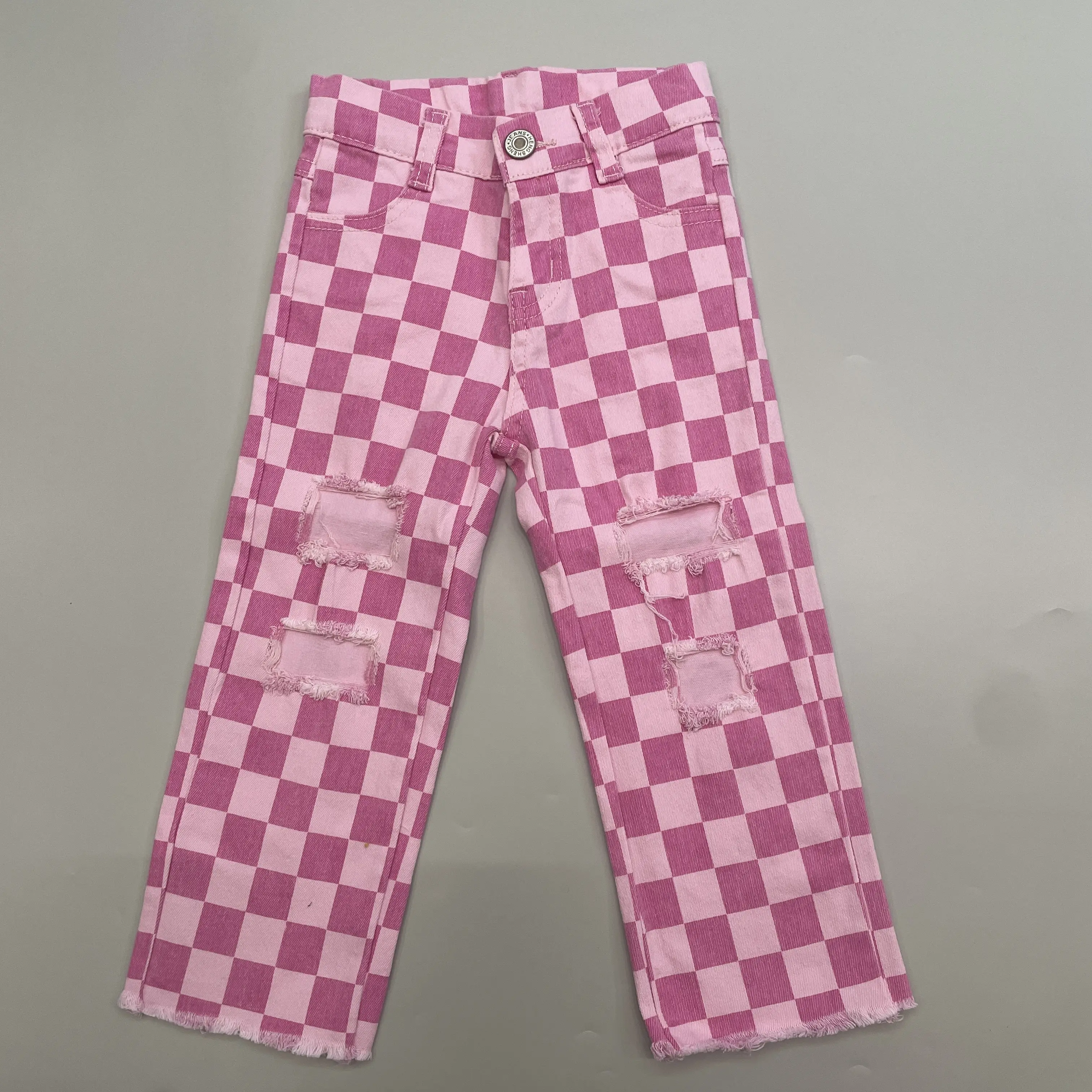 Toddler Girl Jeans Pink Plaid Winter Jeans Loose Pant Valentines Day Clothing