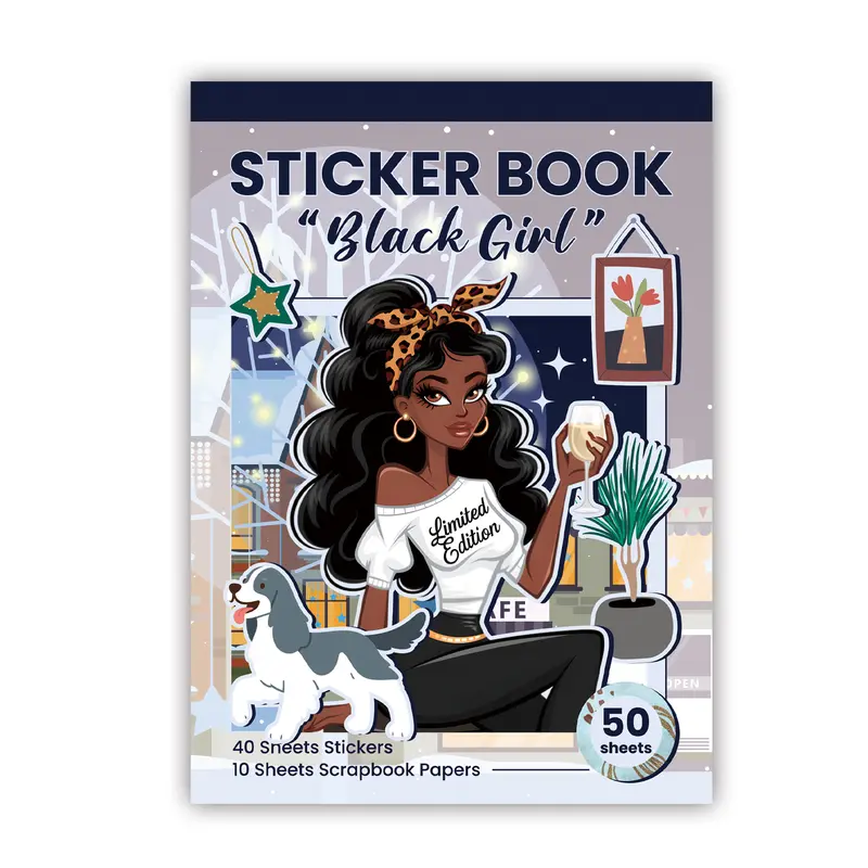 Melanin Black Girl Ultimate Lifestyle Kit (50 Sheets/480 Pcs) Colorful Scrapbooking Stickers - 22×15 cm Per Sheet, Hand-Drawn Designs, Afro-Aesthetic Reusable Waterproof Premium Craft Paper for Journals, Scrapbooking
