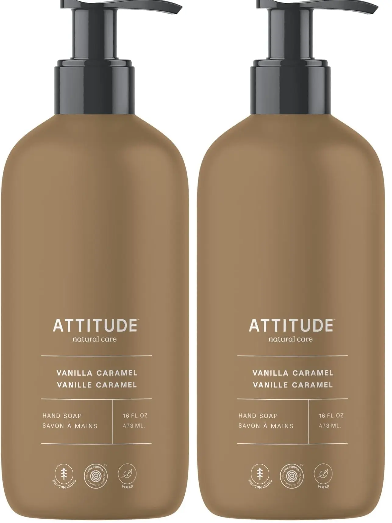 ATTITUDE Liquid Hand Soap, EWG Verified, Plant and Mineral-Based, Vegan Personal Care Products, Vanilla Caramel, 16 Fl Oz (Pack of 2)