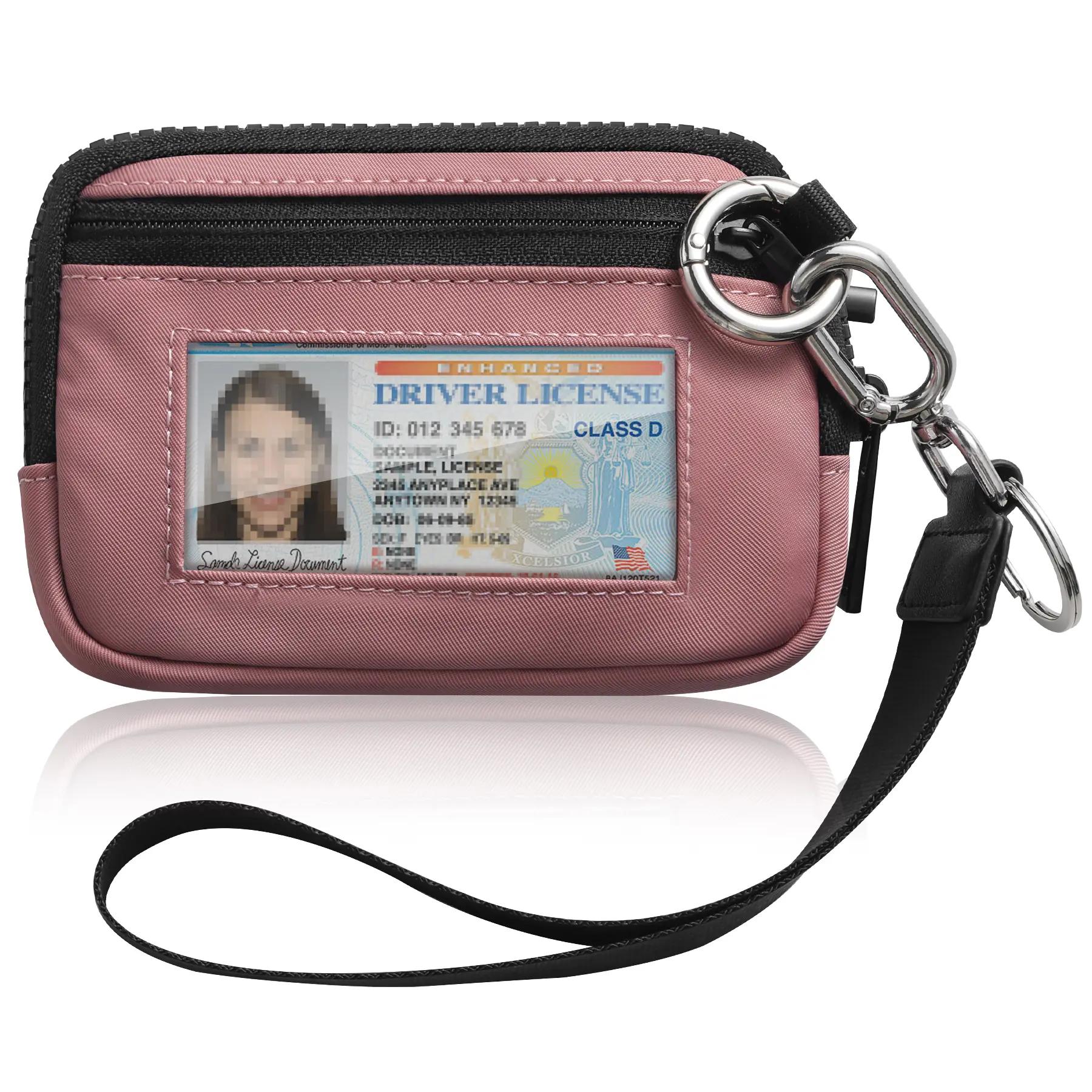 Small Wallet for Women Men, RFID Blocking Zipper Wallet with ID Window, Keychain & Lanyard, Compact Travel Card Holder for Cash, Coins & Keys