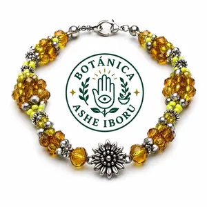 Botánica Ashe Iboru Ide de Oshun with Sharosky Stones and Accessories Yellow and Silver Beads