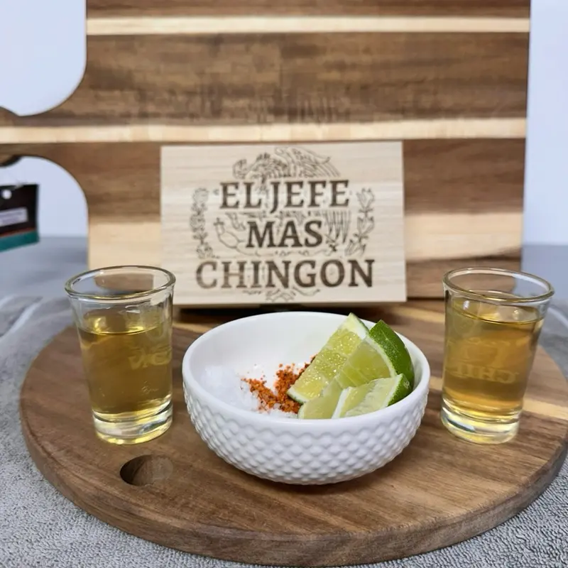 El Jefe Mas Chingon Custom Engraved Shot Glass Set - Durable Drinkware in Decorative Wooden Box, Personalized Gift for Special Occasions, Shot Glasses In Decorative Wooden Box Customized Stylish