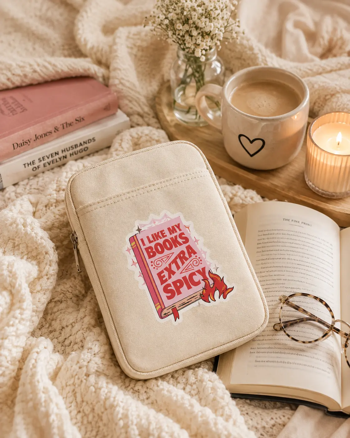 Padded Canvas Kindle Sleeve - Spicy-Themed Protective Cover That Fits Kindle, Designed for Romance Readers, Compatible with Tablets & Computers