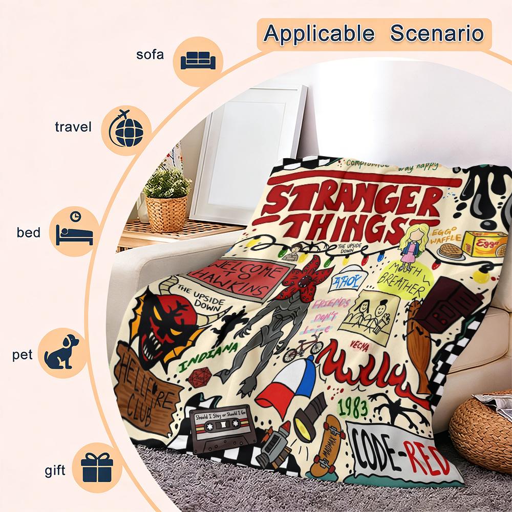 Stranger Things 5 Flannel Blanket | Cozy Hawkins-Inspired Throw for Nostalgic Fans | Soft & Warm for Couch, Bed, and Movie Nights Suitable for all four seasons This is the best gift for couples, children, parents and friends, and it can express deep love.