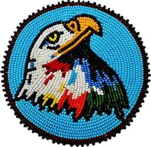 Handmade beaded Cyan Blue Eagle rosette/applique 3”