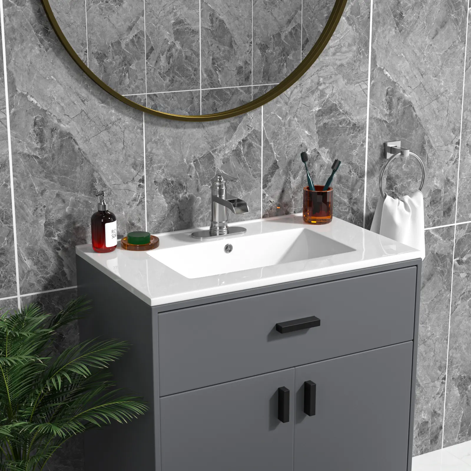 Sarlai 24/30/36 x 18 Inch White Ceramic Bathroom Sink One Hole Drop In Bathroom Sink Ceramic Bathroom Vanity Top Mount Sink Basin