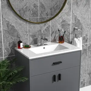 Sarlai 24/30/36 x 18 Inch White Ceramic Bathroom Sink One Hole Drop In Bathroom Sink Ceramic Bathroom Vanity Top Mount Sink Basin