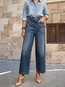 Womens Wide Leg Jeans High Waisted Stretchy Buttoned Denim Pants Trendy 2025 with Pocket fashionable look Jean Pants