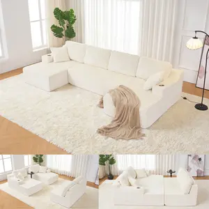 【2Packages】130''U-shaped Modular Boneless  Sectional Sofa , Compressed Corduroy Fabric, Modern Style Living Room Sofa Bed, Space-Saving Recliner Design - Convertible Corduroy Sectional Couch, U shaped Comfy Modular Cloud  Sleeper Sofa with Deep Seat