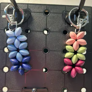Beaded Silicone Bead Keychain with Flower Pattern