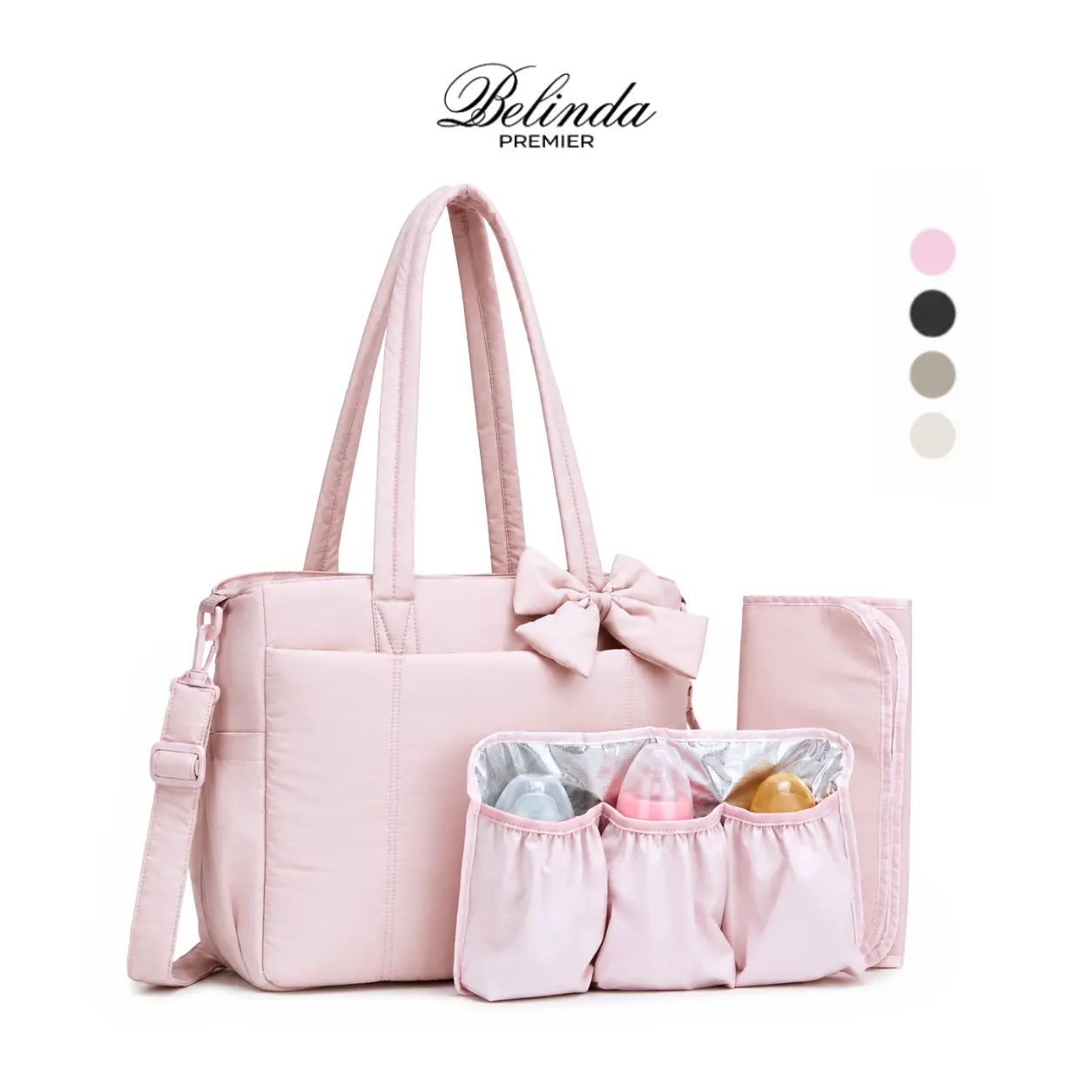BELINDA Crush Bow Diaper Bag Tote, Waterproof Puffer Travel Tote with Changing Pad for New Parents & Babies 0-14M DealsForYouDays