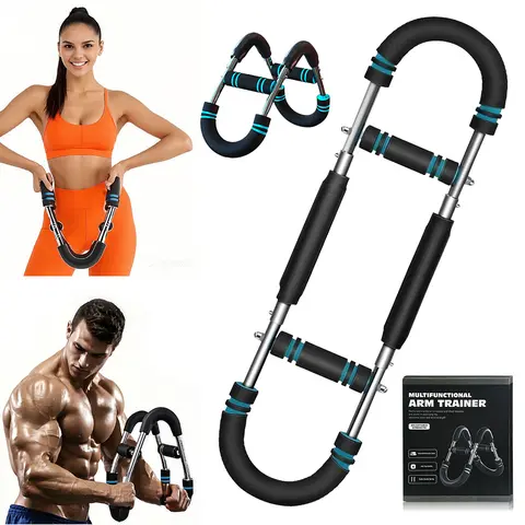 RELIFE SPORTS Adjustable U-Shaped Bar Chest & Arm Exercise Equipment - Detachable Adjustable Handles, Anti-Slip Foam Handles, 90-150lbs Metal Springs, Leather Safety Wrap, Efficient & Portable Strength Training Equipment for Men, Outdoor/Office/Home Use