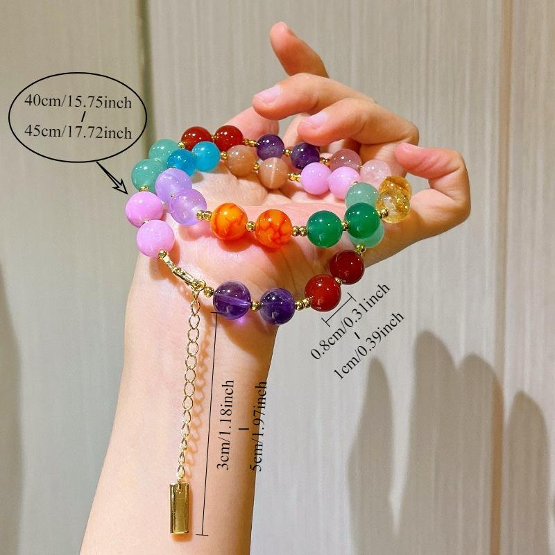 Women's Handmade Colorful Natural Stone Beaded Necklace - Multi-Color Gemstone Beads with Gold Accents, Boho-Chic Summer Beach Party Jewelry, Birthday Christmas Gift for Her