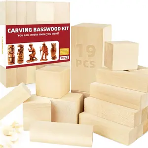 19PCS Basswood Carving Blocks Whittling Wood Kit with 3 Different Sizes, Easy to Use for Carving, Suitable for Kids and Adults