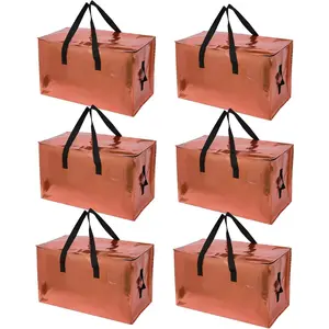 6 Pack Moving Bags, Large Moving Bags, Moving Supplies, Bags with Handles and Zippers, Waterproof for Saving Packaging Shipping and Travel(Laser Copper)