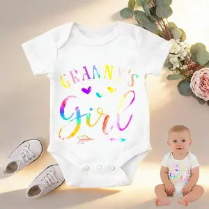 Granny's Girl Rainbow Hearts Arrow Baby Bodysuit Casual Short SleeveRomper Crew Neck Outfit for Baby Boys & Girls  Baby Clothes baby boy clothes>newborn baby stuff Comfort Baby Clothes for Outdoor Daily Wear
