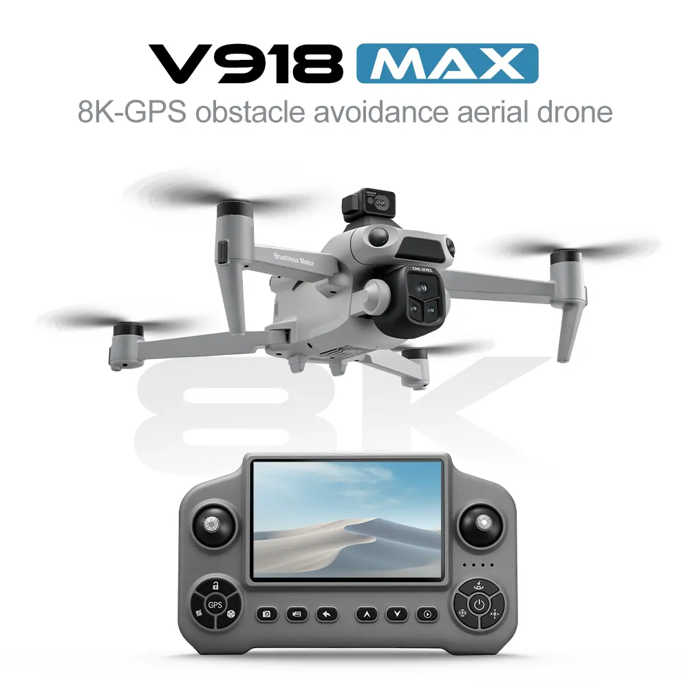 V918 MAX GPS Drone with 8K Camera, Obstacle Avoidance, 4.5-in Screen Controller & Multi-Scenario Return Function (Low Power, Out-of-Control, Over-Distance, 1-Key Triggers)