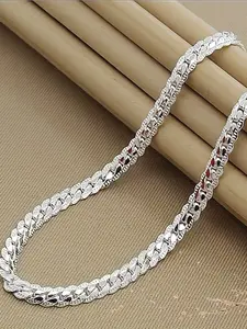 Elegant Silver Color Vintage Jewelry Set, Full Side Chain Necklace & Bracelet, Hip-Hop Style, Casual Party Wedding Gift