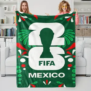 World Cup Mexico Flannel Blanket, Folk Pattern & Trophy Design, Constant Temperature and Skin-Friendly, Comfortable and Breathable.