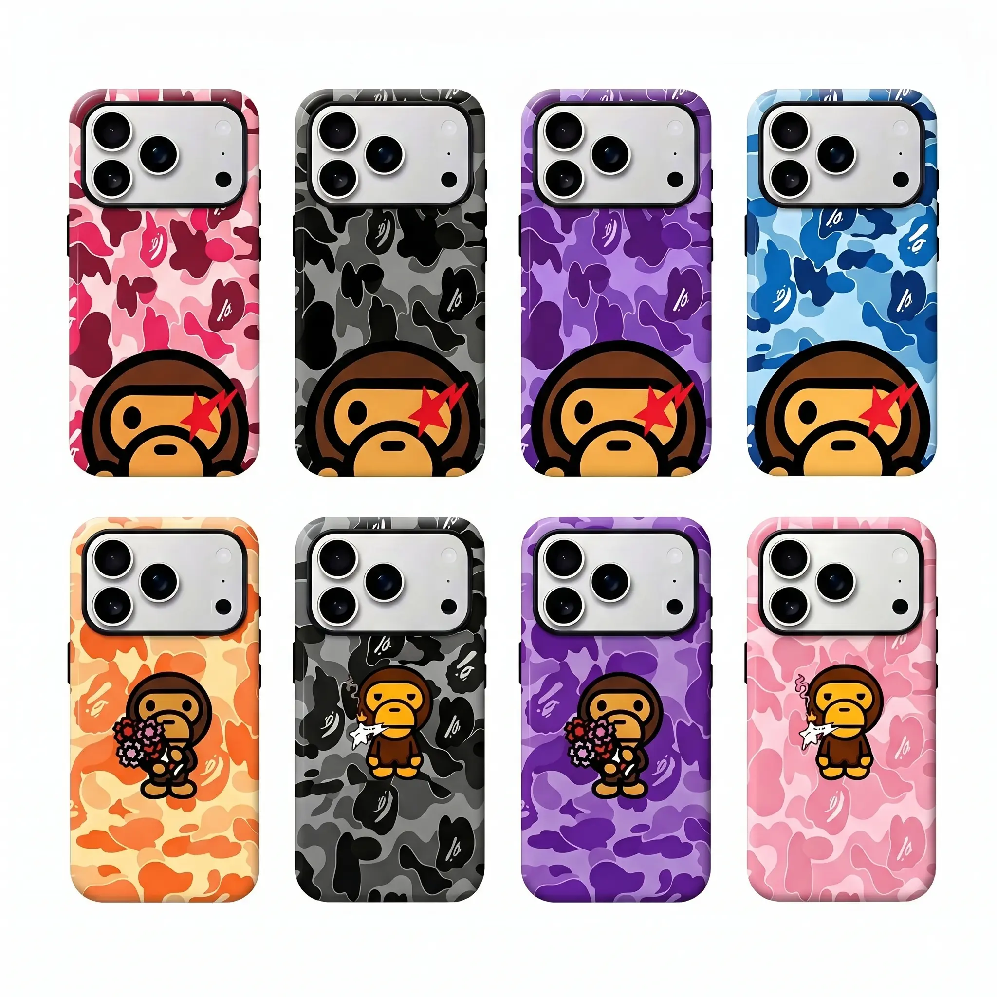 Bape Protective Camo Streetwear Phone CaseSuitable for iPhone 17/16/15/14/13/12/11 ProMax/Plus and Samsung Galaxy S23FE/22/23Impact Resistant Hard Case with ImpactDispersion Technology & Flexible Rubber LinerGlossy Finish UV Protected 2-Piece Design, Smar