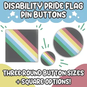 Watercolor Freckles Disability Pride Flag Pin Buttons - Round 1.25 2.25 3 Inches & Square 2x2 Inches - Glossy Durable Metal Pin Back