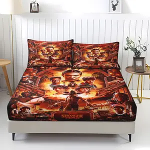Stranger Things Printed Pattern Fitted Sheet,Includes 1 Bed Sheet and 2 Pillowcases,Comfortable Bedding,Non slip Dust Cover Suitable for Bedroom Decoration of Adult, Decorative Bedsheet Sets