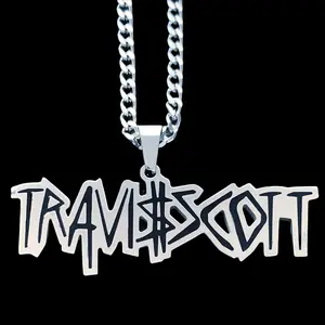Travis Necklace - 2" Mirror Polished Cactus Jack Pendant in Stainless Steel with Black Enamel Laser Cut Hypoallergenic Choice of Chain Scott Free Gift Included
