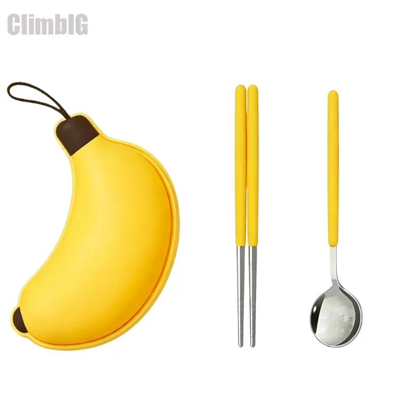 Viral Cute Banana Travel Utensils Set - Reusable 304 Stainless Steel Portable Cutlery with Adorable Banana Storage Case, Foldable Chopsticks & Spoon Flatware, Perfect for Picnic, Camping, School Lunch, Work, Travel Sports Outdoors