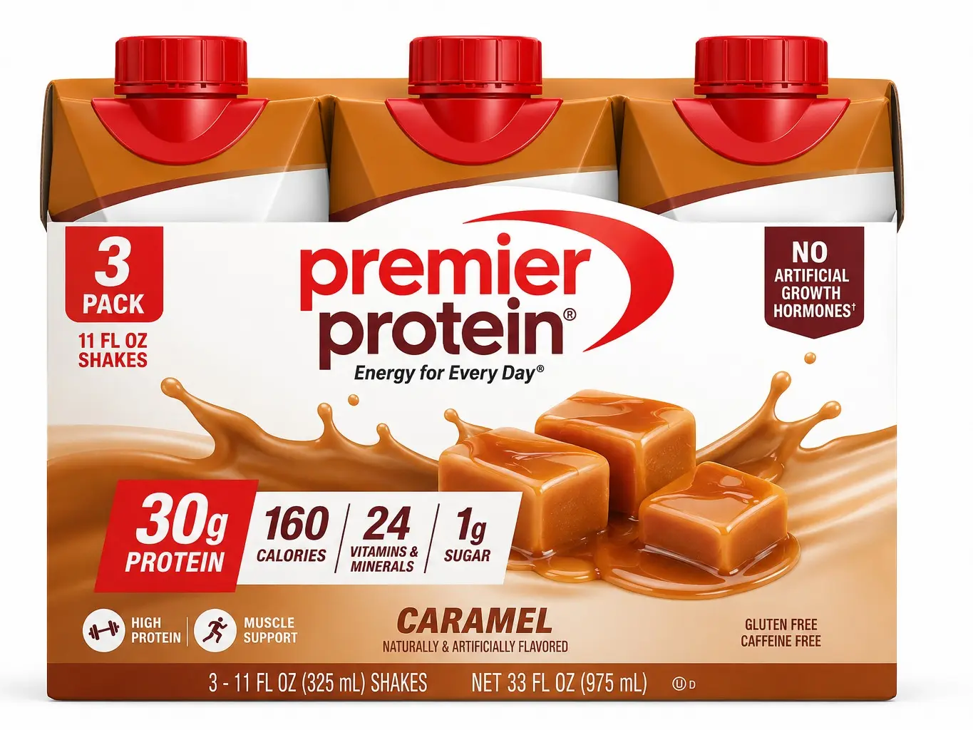 High Protein Caramel Nutrition Shake, Ready-to-Drink Protein Beverage, 30g Protein, 11 fl oz Bottles, 3 Pack