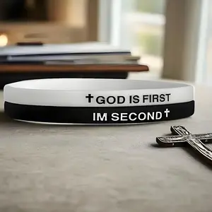 Springtok God Is First & I Am Second Bracelet Set - 2 Pack Motivational Religious Gifts for Men - Simple Style - Sizes 8 & 10 Inches - Faith & Humility Message