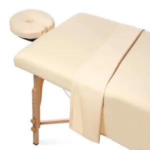 3-Piece Microfiber Massage Table Sheet Set - Premium Facial Bed Cover - Includes Flat and Fitted Sheets with Face Cradle Cover - Natural