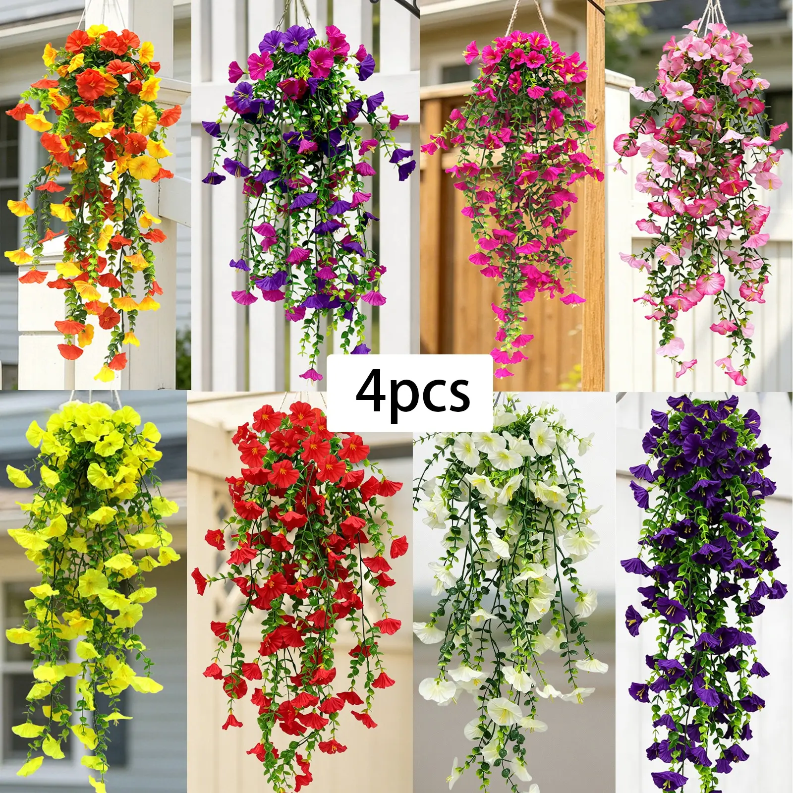 Artificial Trumpet Flower Hanging Decorations, 4 Pieces Set, Realistic Floral Ornaments for Garden Walls and Fences, Outdoor Artificial Flowers, Artificial Decorative Flowers, Garden Decoration, Artificial Flower Plant