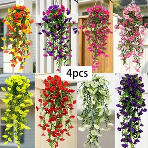 Artificial Trumpet Flower Hanging Decorations, 4 Pieces Set, Realistic Floral Ornaments for Garden Walls and Fences, Outdoor Artificial Flowers, Garden Decoration, Artificial Flower Plant