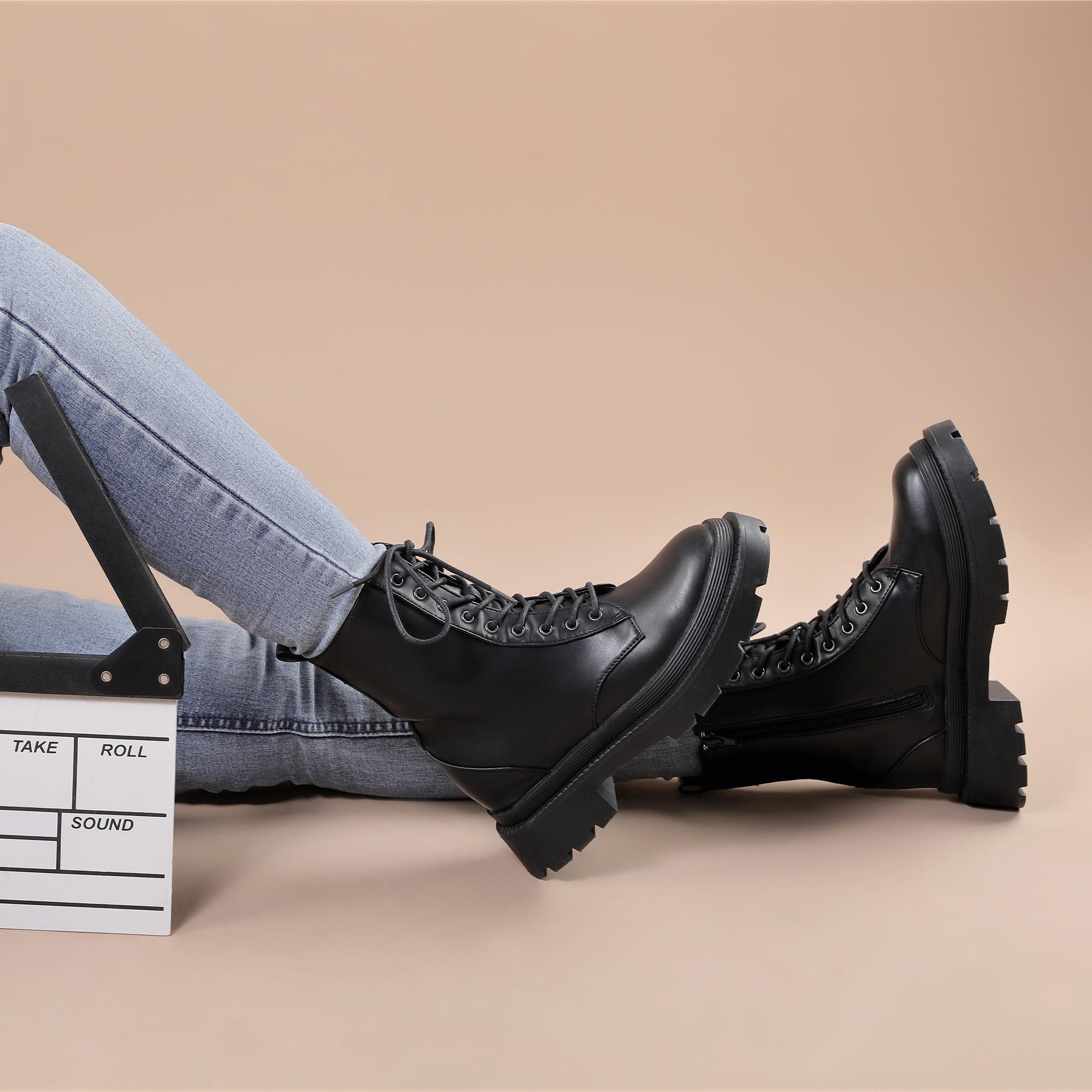 SHOESLOCKER Women's Classic High-Top Mid-Calf PU Leather Boots, Rubber Sole, Round Toe, Plain Design for Casual and Dressy Daily Wear