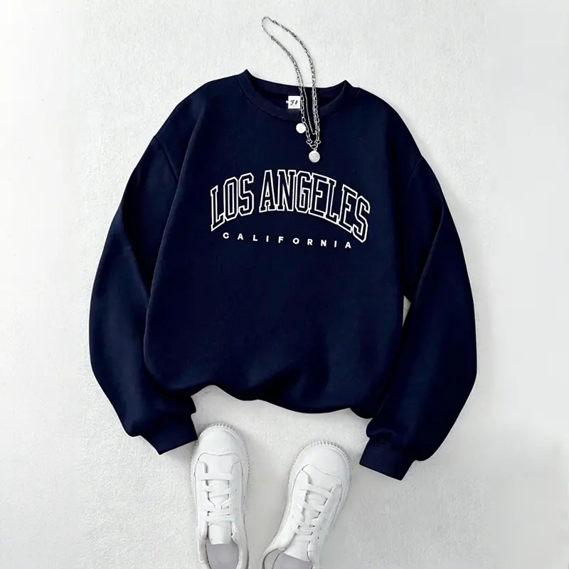 Women's Casual Loose-Fit Crew Neck Long Sleeve Hoodie - Breathable Comfortable Solid Fabric Sweatshirt for Everyday Wear