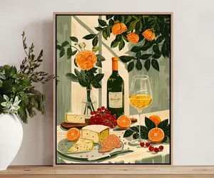 Retro Mediterranean Dinner Table Wall Art Print – Vintage Food Illustration, Tablescape Kitchen Decor
