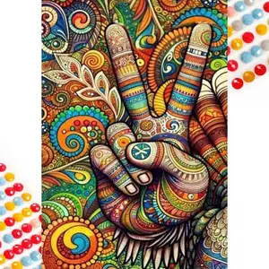 5D DIY Craft Full Diamond Round Drill Painting - Diamond Painting Kit Victory Gesture Mosaic Canvas DIY Wall Art, Home Wall Decoration, Handmade Gifts