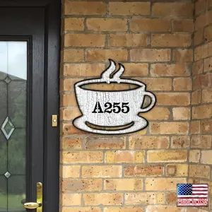 Designocracy MA98438-18 18 in. Tea Cup Wooden Custom House Number Sign Decor