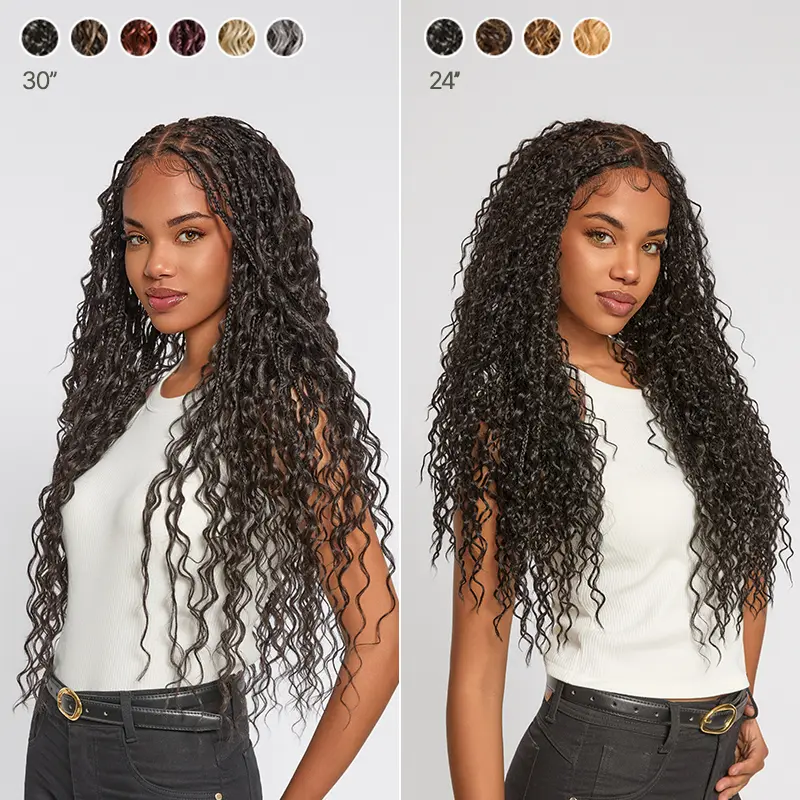Frodio Veralux™ Fiber Full Lace Boho Braids Synthetic Box Braid Wig – Grid-Part Top with Mixed Boho Curls #summervibes Frodio Veralux™ Fiber Full Lace Boho Braids Synthetic Box Braid Wig – Grid-Part Top with Mixed Boho Curls #summervibes