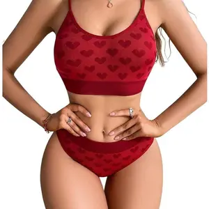 Women cute heart print lingerie set-seamless underwear pajamas push up sports bra panty 2 piece workout outfits